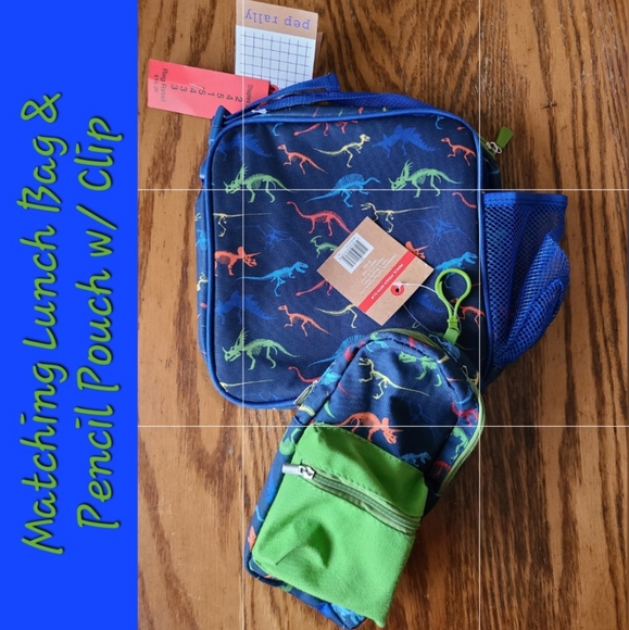 👀50% OFF - NWT‼️Pep Rally Dino Lunch Bag & Pencil Pouch Set - Picture 1 of 15